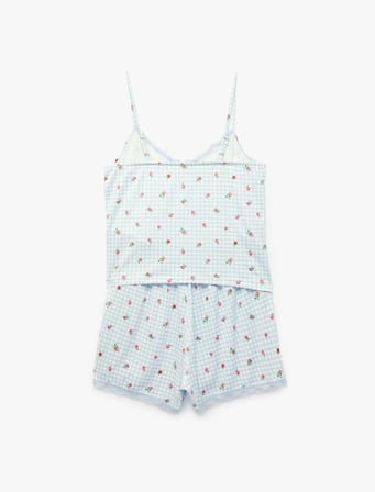 Dantel Detaylı Çiçek Desenli Şortlu Pijama Takımı 