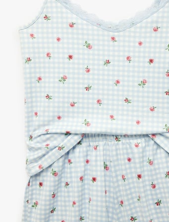Dantel Detaylı Çiçek Desenli Şortlu Pijama Takımı 