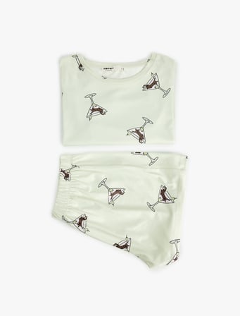 Bisiklet Yaka Kısa Kollu Rahat Kesim Şortlu Pijama Takımı