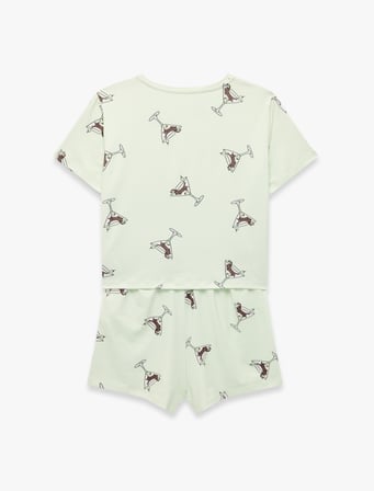 Bisiklet Yaka Kısa Kollu Rahat Kesim Şortlu Pijama Takımı