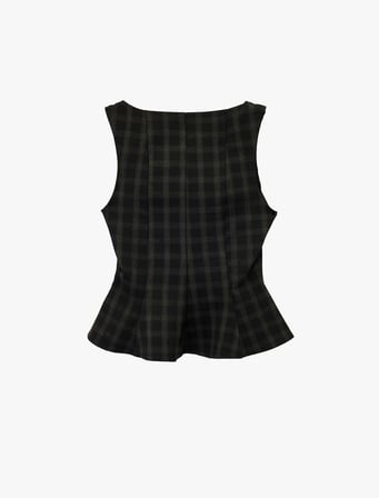 Kare Yaka Kolsuz Ekose Peplum Bluz