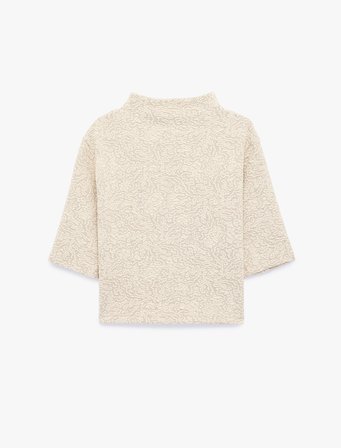 Slim Fit Dokulu Desenli Dik Yaka Kısa Kollu Tişört