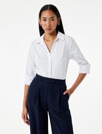 Slim Fit Düğmeli Klasik Yaka Uzun Kollu Poplin Gömlek