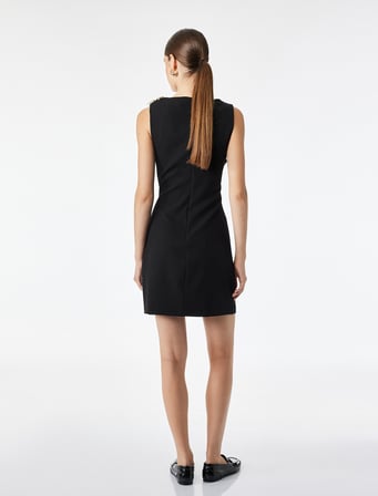 Slim Fit Aksesuarlı Drapeli Kolsuz Bisiklet Yaka Mini Elbise