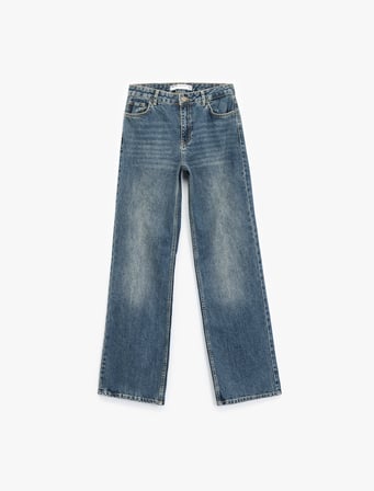 Pamuklu Düz Kesim Düz Paça Jean Pantolon - Straight Jeans