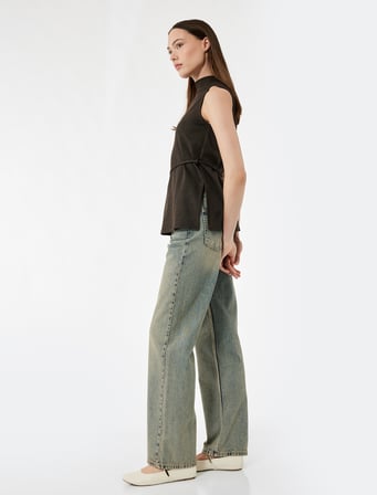 Pamuklu Düz Kesim Düz Paça Jean Pantolon - Straight Jeans