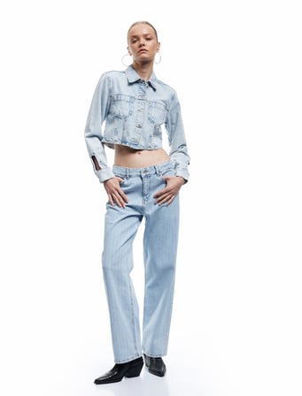 Cepli Düğmeli Normal Bel Pamuklu Taş Detaylı Düz Paça Jean Pantolon - Straight Jeans