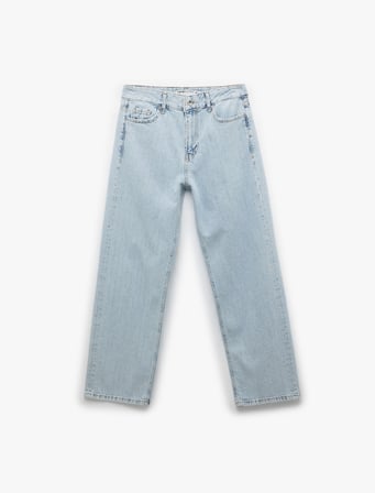 Cepli Düğmeli Normal Bel Pamuklu Taş Detaylı Düz Paça Jean Pantolon - Straight Jeans