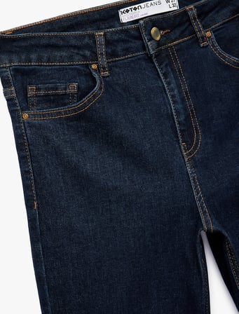 Yüksek Bel Düğmeli Dar Kesim İspanyol Paça Jean Pantolon - Flare Jeans
