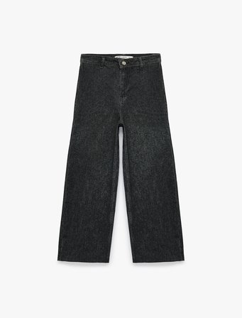 Yüksek Bel Rahat Kalıp Pamuklu Denim Pantolon - Culotte Jeans