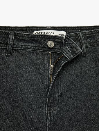 Yüksek Bel Rahat Kalıp Pamuklu Denim Pantolon - Culotte Jeans