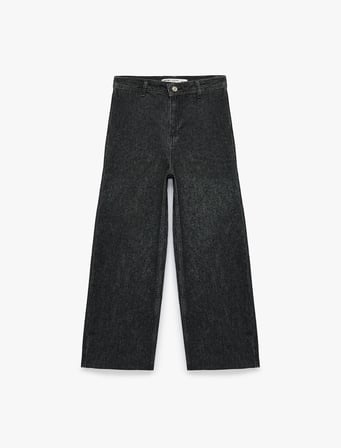 Yüksek Bel Rahat Kalıp Pamuklu Denim Pantolon - Culotte Jeans