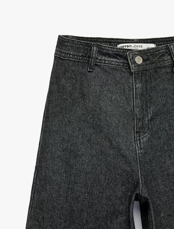 Yüksek Bel Rahat Kalıp Pamuklu Denim Pantolon - Culotte Jeans