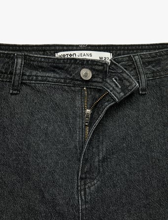 Yüksek Bel Rahat Kalıp Pamuklu Denim Pantolon - Culotte Jeans
