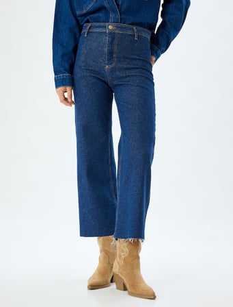 Yüksek Bel Rahat Kalıp Pamuklu Denim Pantolon - Culotte Jeans