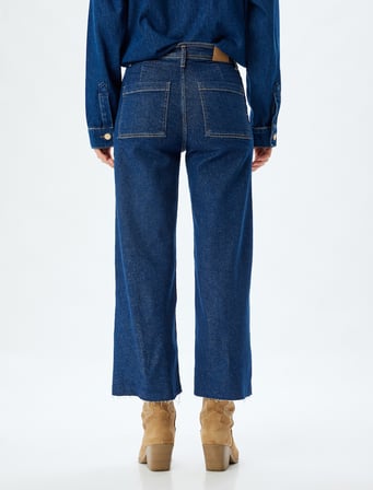 Yüksek Bel Rahat Kalıp Pamuklu Denim Pantolon - Culotte Jeans
