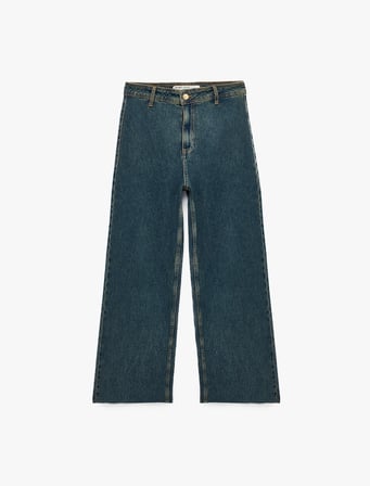 Yüksek Bel Rahat Kalıp Pamuklu Denim Pantolon - Culotte Jeans