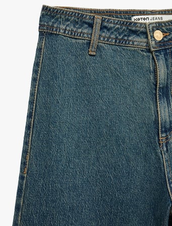 Yüksek Bel Rahat Kalıp Pamuklu Denim Pantolon - Culotte Jeans