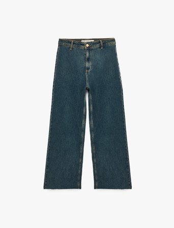 Yüksek Bel Rahat Kalıp Pamuklu Denim Pantolon - Culotte Jeans