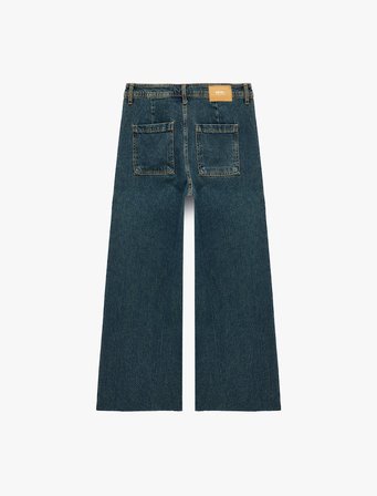 Yüksek Bel Rahat Kalıp Pamuklu Denim Pantolon - Culotte Jeans