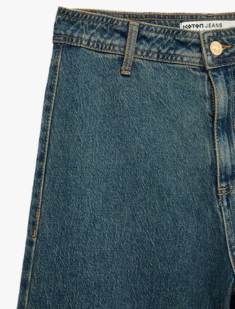 Yüksek Bel Rahat Kalıp Pamuklu Denim Pantolon - Culotte Jeans