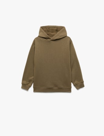 Pamuklu Uzun Kollu Kapşonlu Şardonlu Oversize Sweatshirt