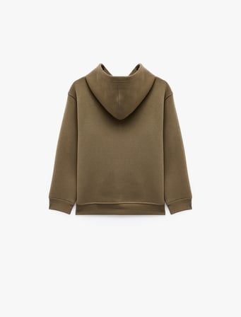 Pamuklu Uzun Kollu Kapşonlu Şardonlu Oversize Sweatshirt