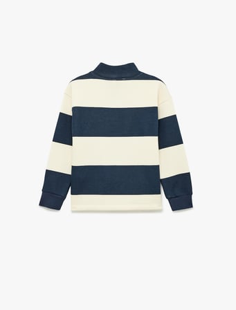 Şardonlu Yarım Fermuarlı Uzun Kollu Dik Yaka Oversize Çizgili Sweatshirt
