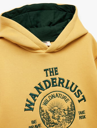 Nakışlı Şardonlu Uzun Kollu Oversize Kapşonlu Sweatshirt