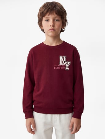 Pamuklu Uzun Kollu Bisiklet Yaka Baskılı Sweatshirt