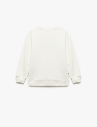 Baskılı Uzun Kollu Bisiklet Yaka Şardonlu Oversize Sweatshirt