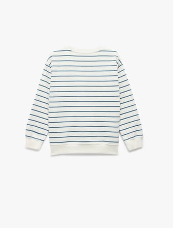 Uzun Kollu Bisiklet Yaka Şardonlu Çizgili Sweatshirt