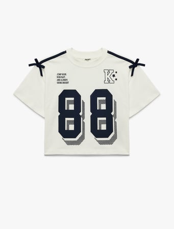 Fiyonk Detaylı Bisiklet Yaka Uzun Kollu Baskılı Oversize Sweatshirt