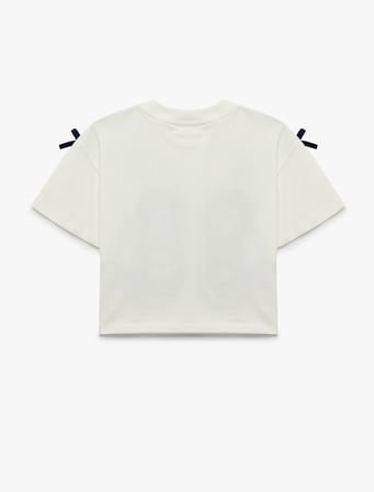 Fiyonk Detaylı Bisiklet Yaka Uzun Kollu Baskılı Oversize Sweatshirt