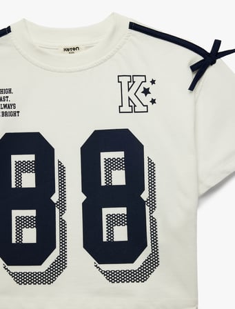 Fiyonk Detaylı Bisiklet Yaka Uzun Kollu Baskılı Oversize Sweatshirt