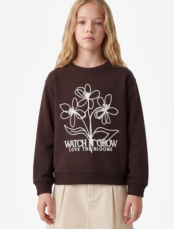 Uzun Kollu Bisiklet Yaka Çiçek Baskılı Sweatshirt