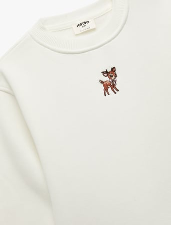 Geyik Nakış Detaylı Uzun Kollu Bisiklet Yaka Şardonlu Sweatshirt