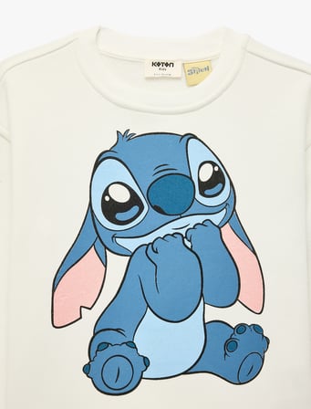 Stitch Baskılı Şardonlu Uzun Kollu Bisiklet Yaka Lisanslı Sweatshirt