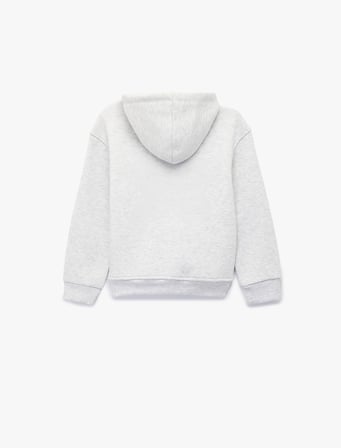 Yıldız Detaylı Şardonlu Kanguru Cepli Uzun Kollu Kapşonlu Sweatshirt