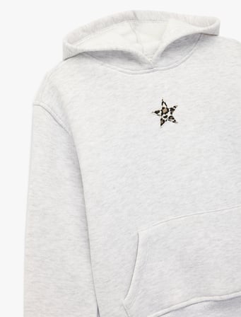 Yıldız Detaylı Şardonlu Kanguru Cepli Uzun Kollu Kapşonlu Sweatshirt