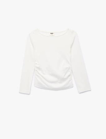 Drape Detaylı Yuvarlak Kayık Yaka Kısa Kollu Modal Tişört