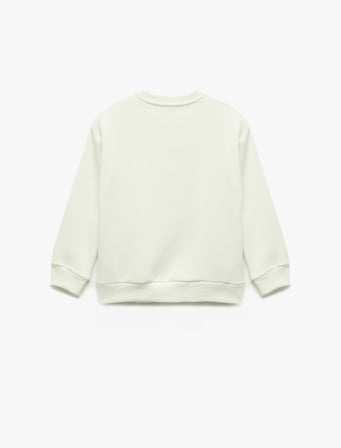 Fiyonklu Uzun Kollu Bisiklet Yaka Pamuklu Şardonlu Sweatshirt