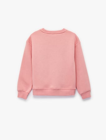 Fiyonklu Uzun Kollu Bisiklet Yaka Pamuklu Şardonlu Sweatshirt