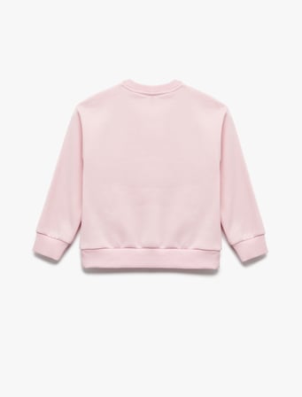 Fiyonklu Uzun Kollu Bisiklet Yaka Pamuklu Şardonlu Sweatshirt