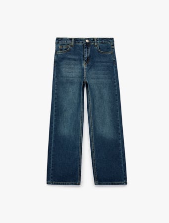 Pamuklu Loose Fit Geniş Paça Denim Pantolon