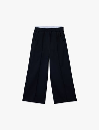 Beli Lastikli Cepli Viskon Karışımlı Geniş Paça Pantolon