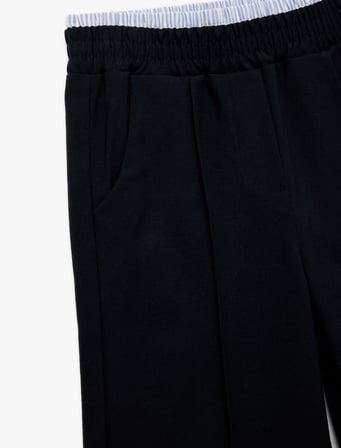 Beli Lastikli Cepli Viskon Karışımlı Geniş Paça Pantolon