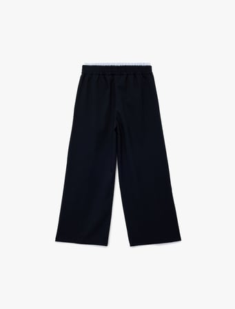 Beli Lastikli Cepli Viskon Karışımlı Geniş Paça Pantolon