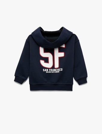 Baskılı Şardonlu Kanguru Cepli Uzun Kollu Kapşonlu Sweatshirt