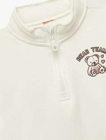 Sweatshirt Dik Yaka Uzun Kollu Yarım Fermuarlı Baskı Detaylı Şardonlu